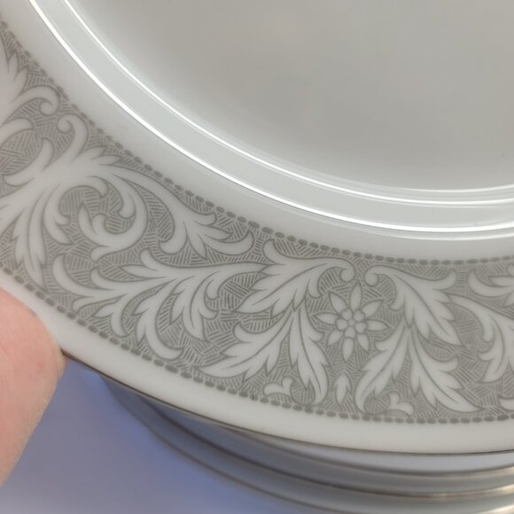 FOUR Imperial China Whitney Dinner Plates White Gray Band Leaf Scrolls W. Dalton - Picture 11 of 15